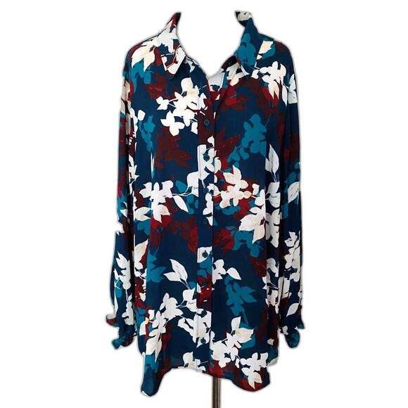 NWT Lane Bryant Plus Size Leaf Print Button Up Long Sleeve Blouse Top Sz  22/24 - Picture 1 of 9
